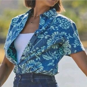 Vtg 90s Kahala Duke Pereo Hawaiian Shirt XL Blue Broadcloth 60s Heritage Print